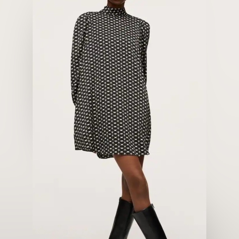 Mango Black and White Skater  Knee-Length Dress